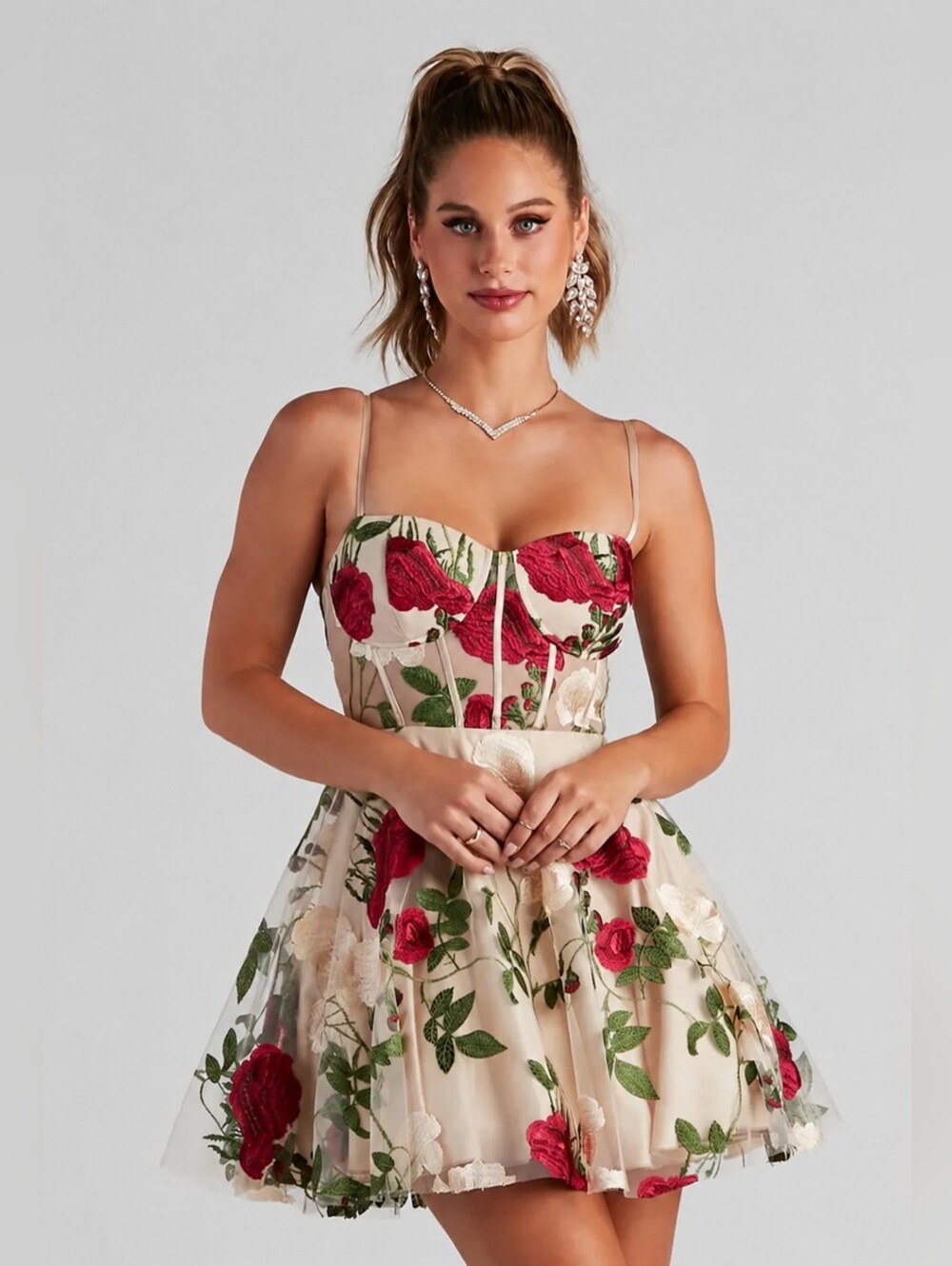 Windsor Nude Floral Bustier Party Dress - 9/10